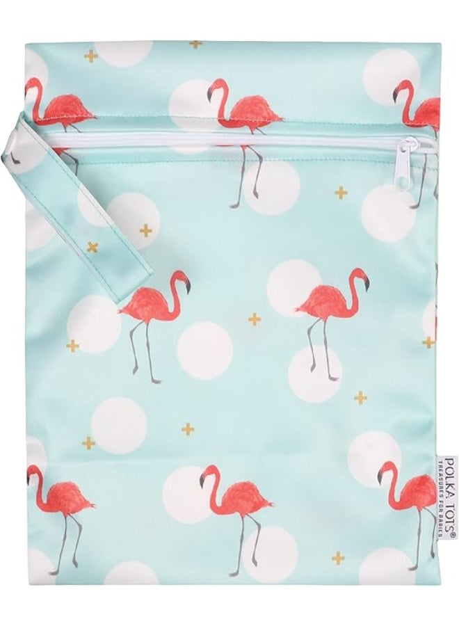 Polka Tots Waterproof Wet Bag Pouch with Zipper - Flamingo - Image 1